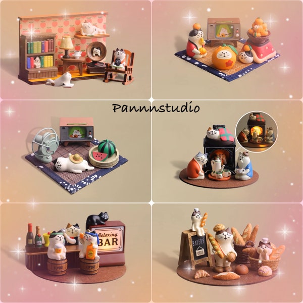 Zakka 1 SET Collection - Katzen bleiben in besonderen Lebensstilen 2, Japan Toys oder Gashapons, Echte kleine Displays zur Dekoration, Geburtstagsgeschenk