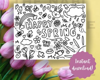 Fun Printable Happy Spring Coloring Page for Kids and Adults