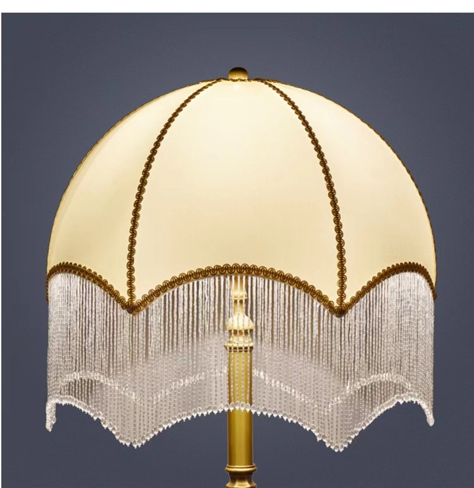 Pearl White Silk Lamp Shade With Beaded Fringes Vintage Etsy