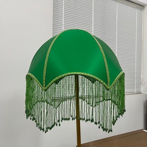 Jade Green Silk Lamp Shade With Beaded Tassels, Vintage Fringed Lampshade For Table Lamp / Floor /Ceiling Lights, Handmade Lamp Shades