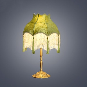 Green Velvet Fringed Lamp Shades +Copper Lamp Base, Vintage Lampshade For Table Lamp/Floor Light, Luxury Ceiling Pendent,Custom LampShades