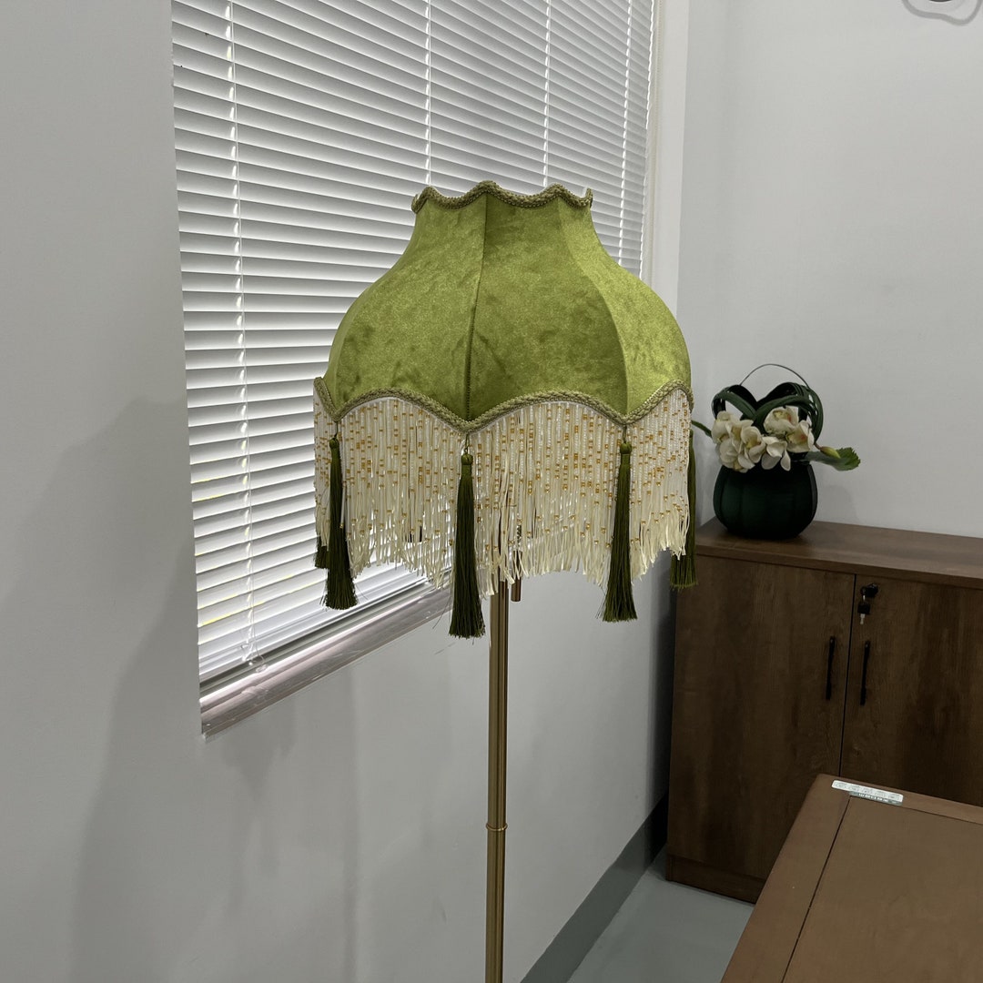 Green Velvet Fringed Lamp Shades , Victorian Style Lampshade for Table ...