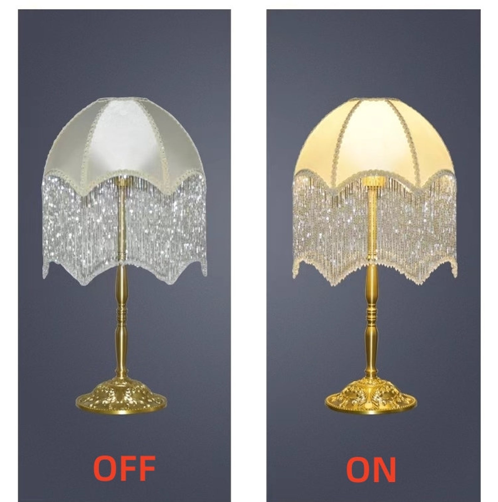 Pearl White Silk Lamp Shade With Beaded Fringes Vintage Etsy