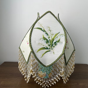 Lily of the valley Beaded Embroidered Lamp Shades ,Fringed Lampshades, Elegant Flora Lampshade For Table Lamp / Floor Light
