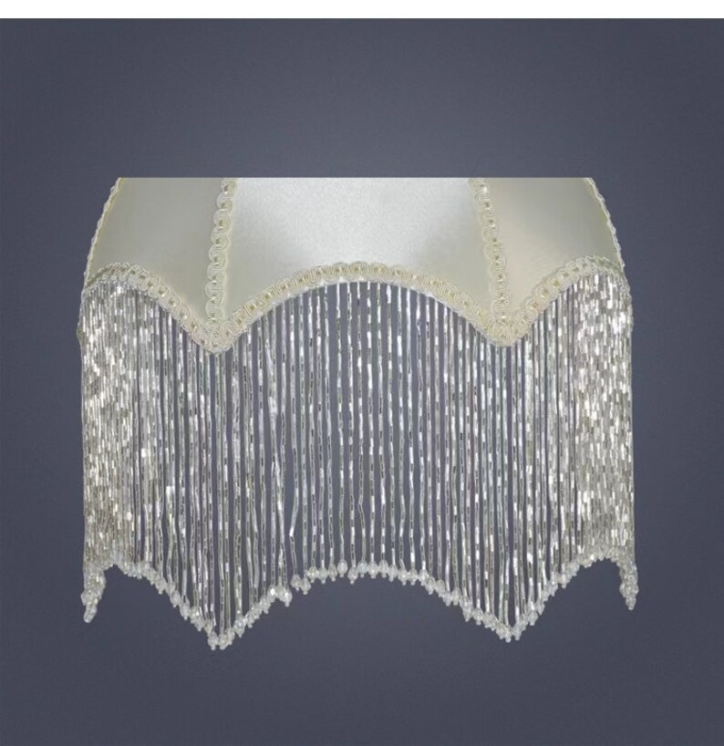 Pearl White Silk Lamp Shade With Beaded Fringes Vintage Etsy