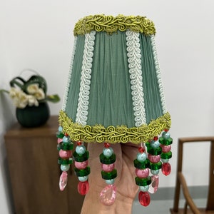 Small Vintage Green Beaded Lamp Shades .Unique Lampshade ,Fringed lampshades For Table Lamp ,Home Decor