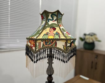 Frida&#39;s Garden lampshades, Vintage /Retro Lampshade , Luxury Lamp Shades ,Fringed Lamp sahdes,Art Lamp shade Home Decor,Housewarming gift
