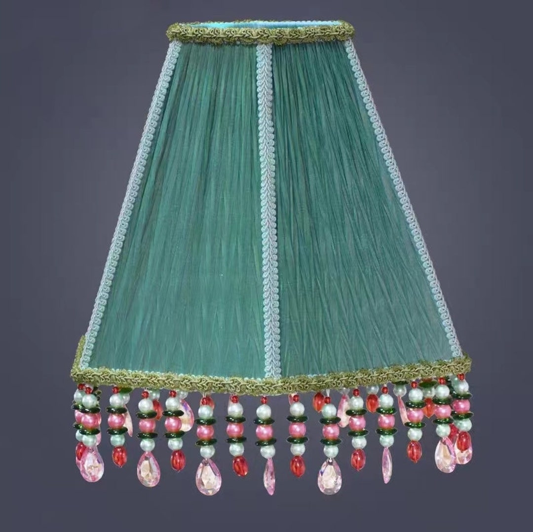Vintage Green Lamp Shades With Beads Tassels.retro Style Etsy