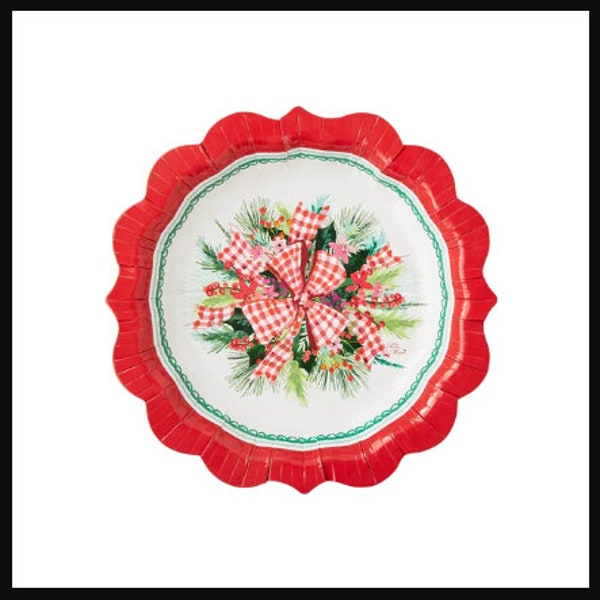The Pioneer Woman Christmas Bow Disposable Dessert Plates, 8", 12 Count