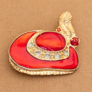 Vintage Red Musketeer Feather Hat Brooch - Y1