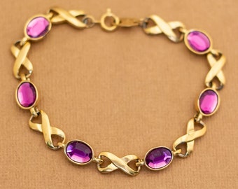 Vintage Purple Faux Amethyst Infinity Links Bracelet 7 inch by Avon - Y15