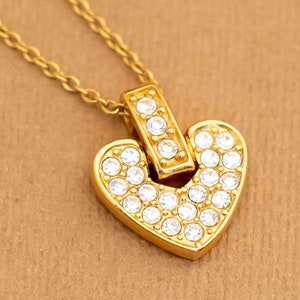 Vintage Gold Tone Minimalist Symbol Heart Rhinestones Necklace 18 inch by Avon - Y16