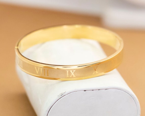 Vintage Minimalist Gold Tone Roman Numerals Bangl… - image 1