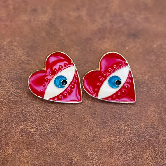 Vintage Love At First Sight Heart Stud Earrings -… - image 1