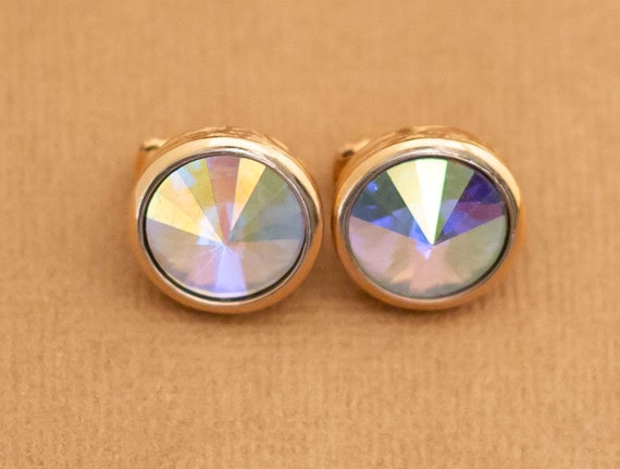Vintage Rainbow Circle Gold Tone Clip On Earrings… - image 2
