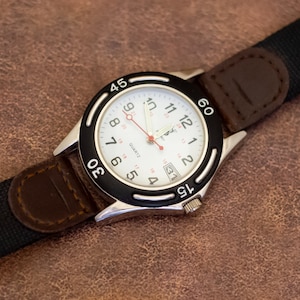8 inch, Vintage Black & Brown Strap Silver Tone Watch - Y25