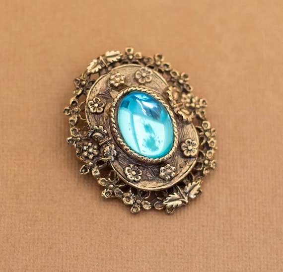 Vintage Oval Art Deco Mermaid Faux Gem Brooch - Y… - image 1