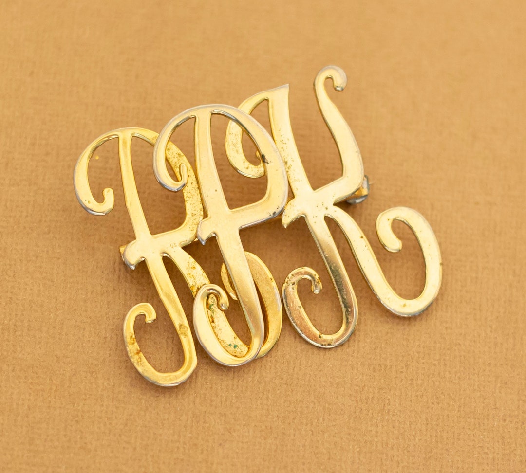 Vintage Gold Tone Victorian Name Initials Elegant Brooch Y4 Etsy