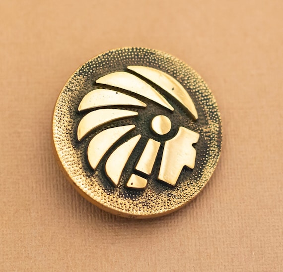Vintage Gold Tone Indian Symbolic Badge Circular … - image 1