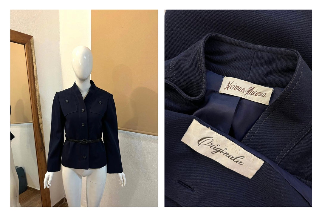 1970s NEIMAN MARCUS/ Originala Dark Blue Blazer With Belt / Small