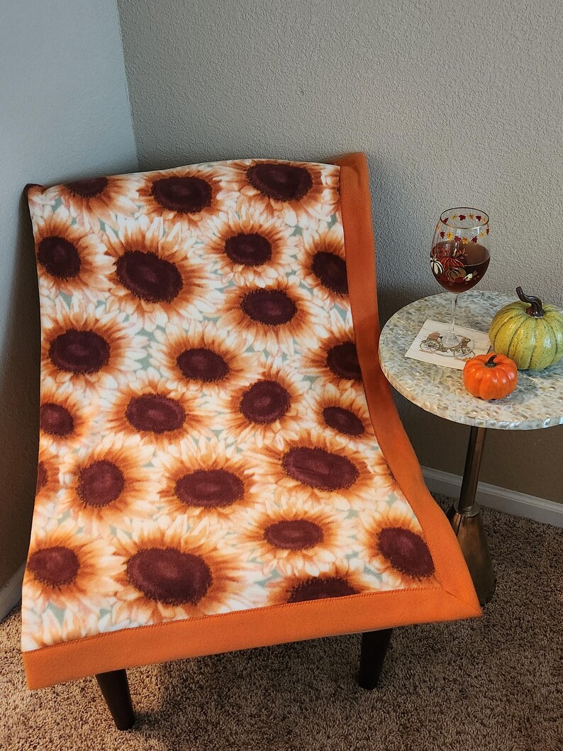 Fall Sunflowers Double Layer Fleece Blanket With Finished Borders 52w X