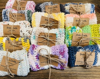 Handmade Crochet Farmhouse Dish Cloth - 100% cotton knit dishcloth - washcloth multiple colors - Reusable - Eco Friendly