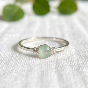 Pale Icy Green Jade Dainty Stacking Ring Sterling Silver