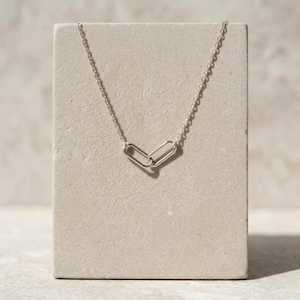 Double Link Interlocking Chain Dainty Necklace, Sterling Silver, Sisters Jewelry Gifts