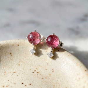 Pink Tourmaline Cluster Stud Earrings Sterling Silver