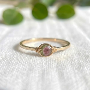 Bicolor Watermelon Tourmaline Dainty Stacking Ring Gold Filled