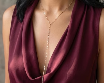 Long Sparkly Glitter Chain Lariat Necklace Gold Filled