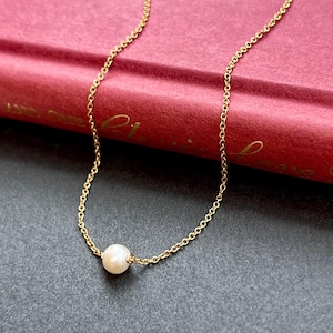 Single Pearl Necklace Gold Filled Dainty Solitaire Pearl Necklace Everyday Freshwater Pearl Necklace Tiny Pearl Necklace Custom Colors