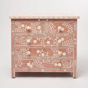 Bone inlay rose pink Chest of 5 Drawer