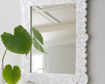 Mother of Pearl Inlay Floral Pattern Mirror Frame Mother of Pearl Mirror Mother of Pearl Frame Bone Inlay Mirror