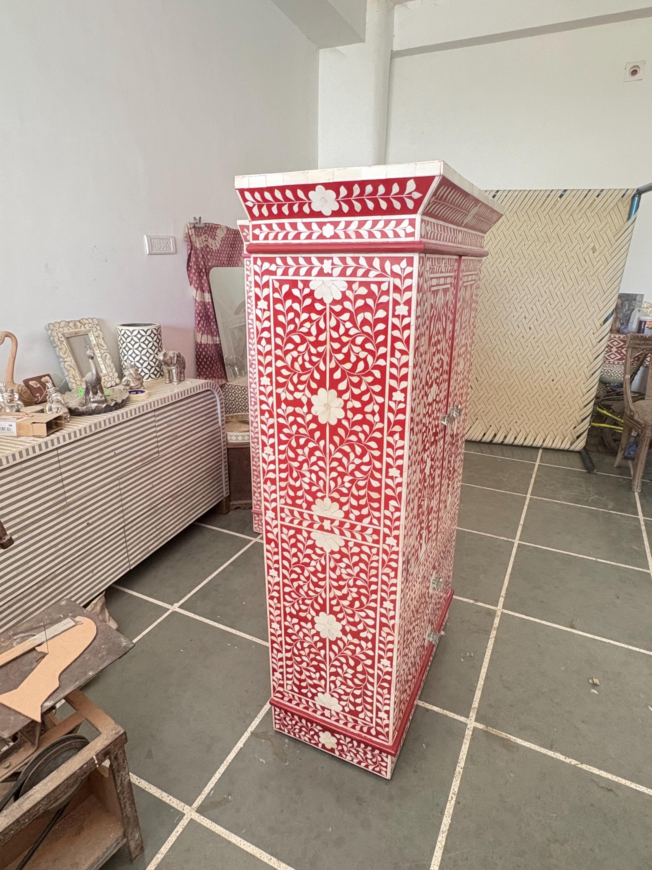 Handmade Floral Bone Inlay Two Door and Two Drawer Almirah / Wardrobe ...