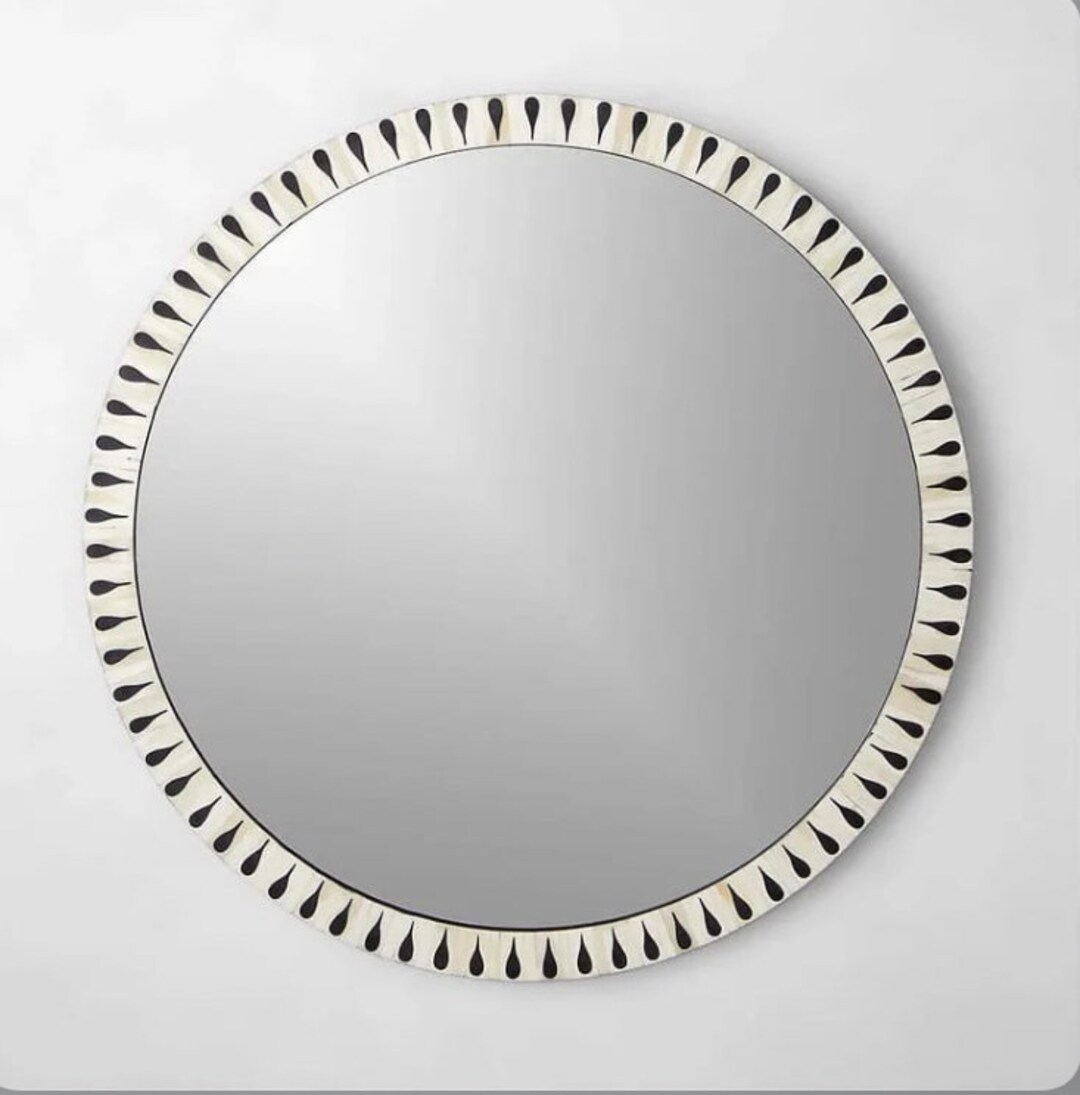 Round Mirror Frame Design Bone Inlay Wooden Modern Pattern Round Mirror Frame, Handmade Furniture ...