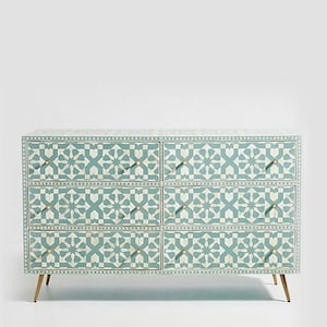 Bone Inlay Dresser, Bone Inlay 6 Drawer Dresser, Inlay Indian Dresser, Bone Inlay Sideboard, Bone Inlay Furniture