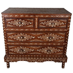 Handmade Teak Wood Bone Inlay  Chest Of Drawer.
