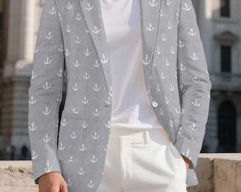 Jaws Mayor Jacket Grey & White Anchor Blazer Nautical Costume Coat Navel Ship Captain Cosplay Men Women Novelty Gift Boat Ocean Lover Sailor