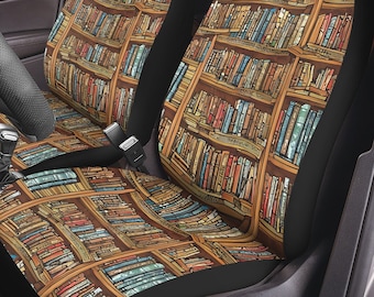 Book Lover Car Seat Covers for Vehicle Boho Car Accessories Protectors Cute Bookshelf Car Seat Covers for Bookworms Fits Most Bucket Seats