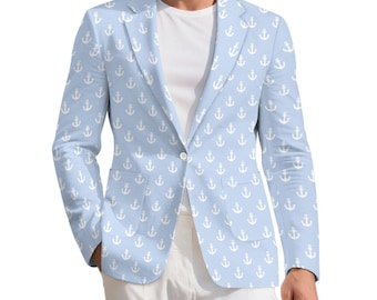 Nautische Jacke Schiff Anker Blazer für Männer Frauen Neuheit Geschenk Boot Ozean Liebhaber Sport Mantel Sie und Ihn Hellblau & Weiß Kapitäne Sailors