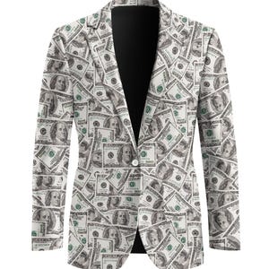 Hundered Dollar Bill Jacket Cash Money Blazer for Men or Women Novelty Gift 100 Dollars Sport Coat for Him or Her Currency Moolah Dough Rich