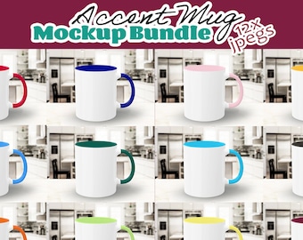 Accent Mug Mockup Bundle of 12 Two Toned Coffee Mug Color Handle & Rim Mug Mockup 2 Tone Coffee Cup Instant Digital Download Commercial Use