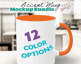 Accent Color Mug Mockup Bundle, 12 JPEG Mug Handle and Rim Mockup Files, Generic 2-Tone Coffee Cup, Instant Digital Download Commercial Use