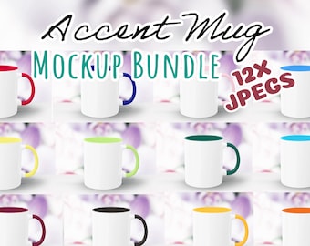 Accent Color Mug Mockup Bundle, 12 JPEG Mug Handle and Rim Mockup Files, Generic 2-Tone Coffee Cup, Instant Digital Download Commercial Use
