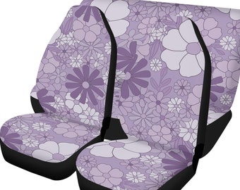Funky Purple Car Seat Covers for Vehicle Boho Floral Lilac Car Seat Cover Truck Retro Seat Protector Fits Most Bucket Seats SUV Flower