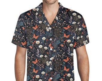 Camisa hawaiana Cottagecore Camisa de vestir de manga corta con botones estilo Oxford para él o su regalo de vacaciones tropicales de ropa de playa Aloha de verano