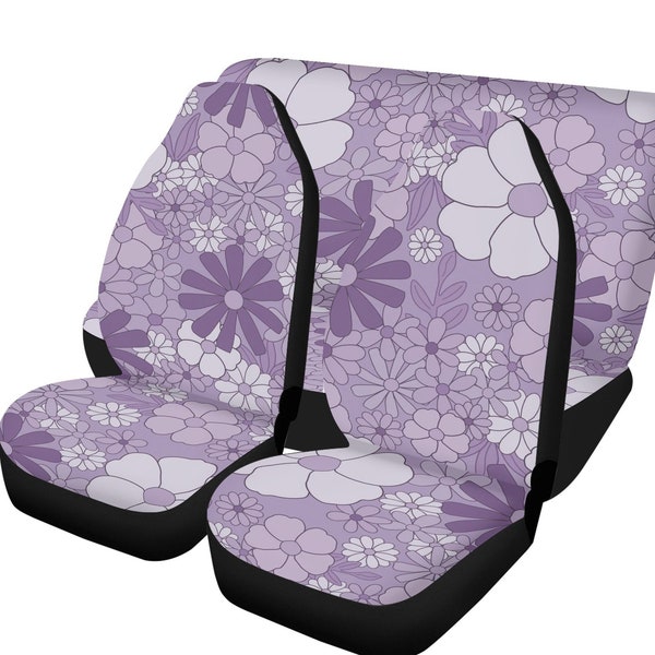 Funky Purple Car Seat Covers for Vehicle Boho Floral Lilac Car Seat Cover Truck Retro Seat Protector Fits Most Bucket Seats SUV Flower