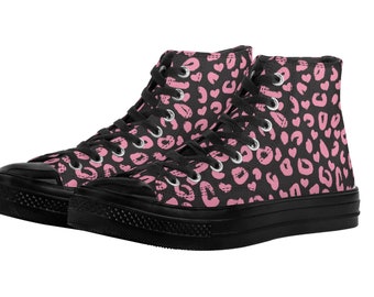 Pink Leopard Print Shoes Womens Hightops Cute Cheetah Pattern Low Top Sneakers Kids Youth High Tops Girls Converse-style Cute Animal Print