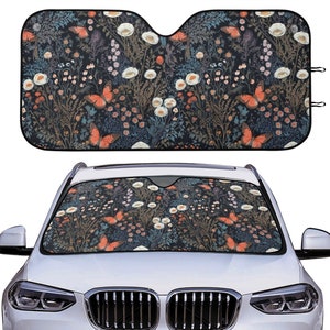 Cottage Core Auto Sunshade for Vehicle Monarch Butterfly Car Sun Shade Accessories Green Foliage Whimsical Nature Garden Sun Blocker